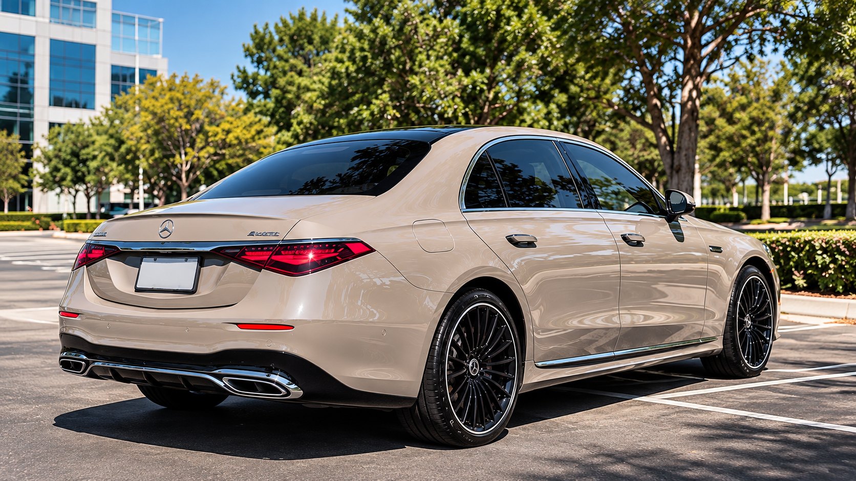 Glossy beige sedan in an image based on the Valoriz poster.