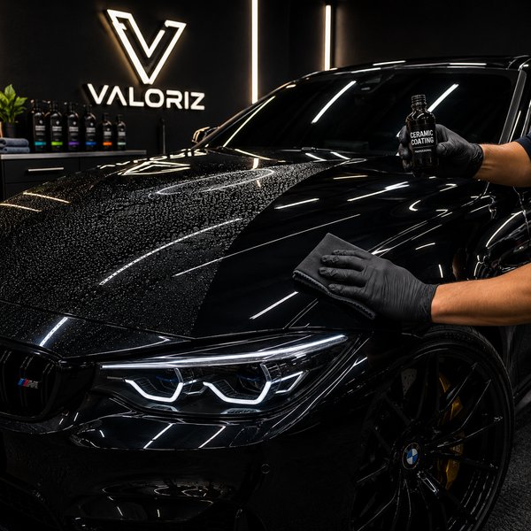 A specialist works on a car’s paint finish in the studio.